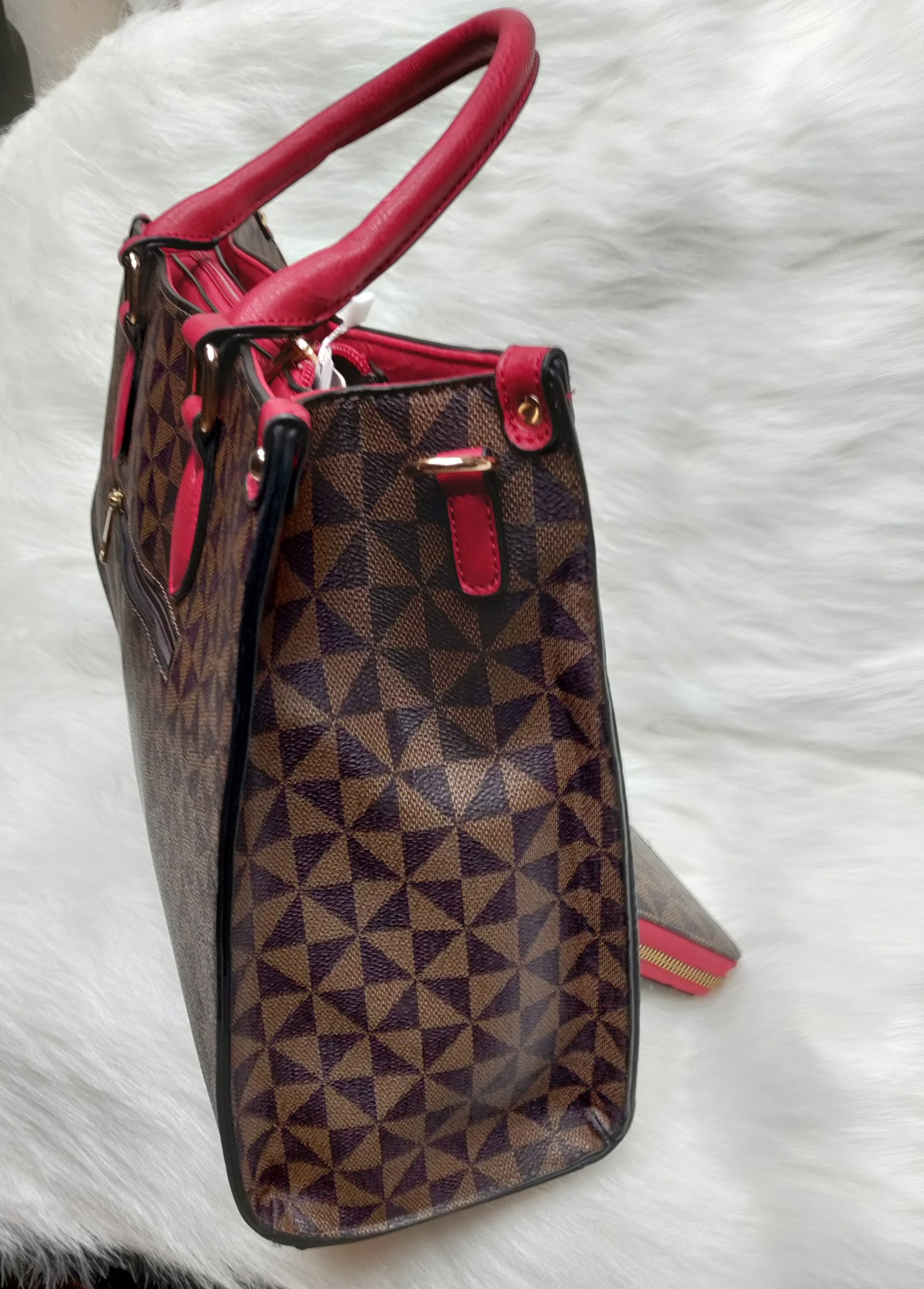 XB 2 Pieces Women Checkered Satchel Handbags and Wallet Set Faux