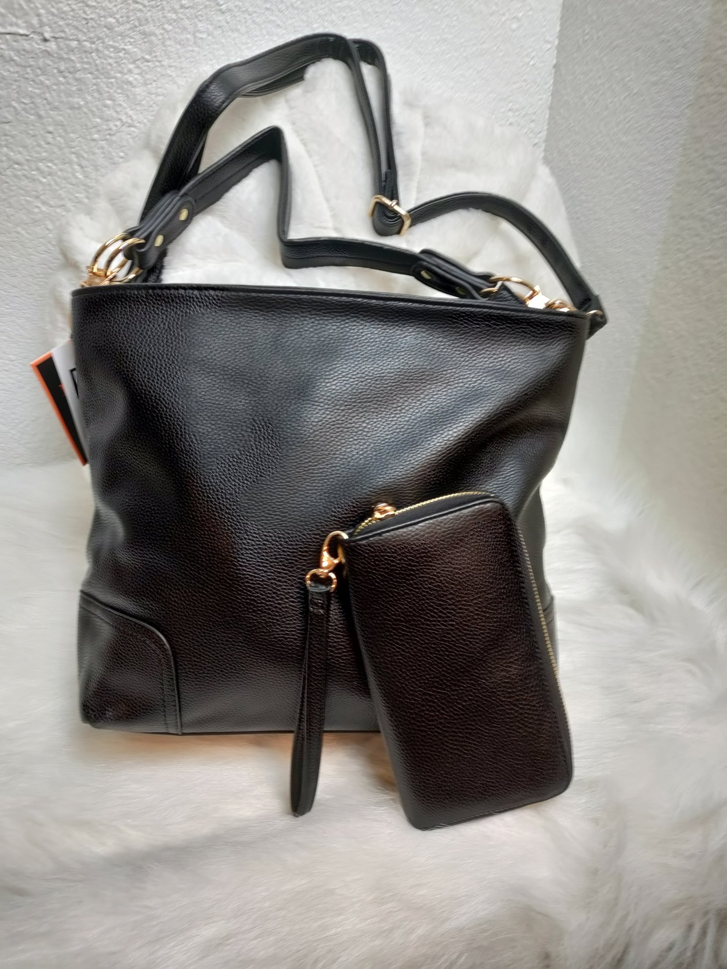 Black Vegan Leather Purse with Matching Wallet