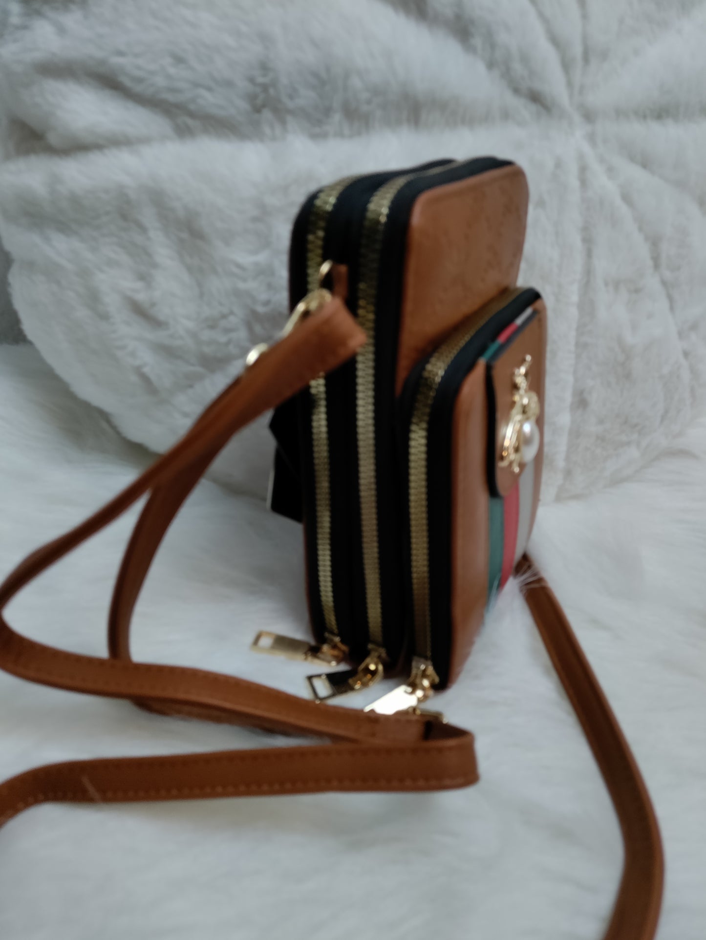 Brown Bumble Bee Cell Phone Crossbody Bag
