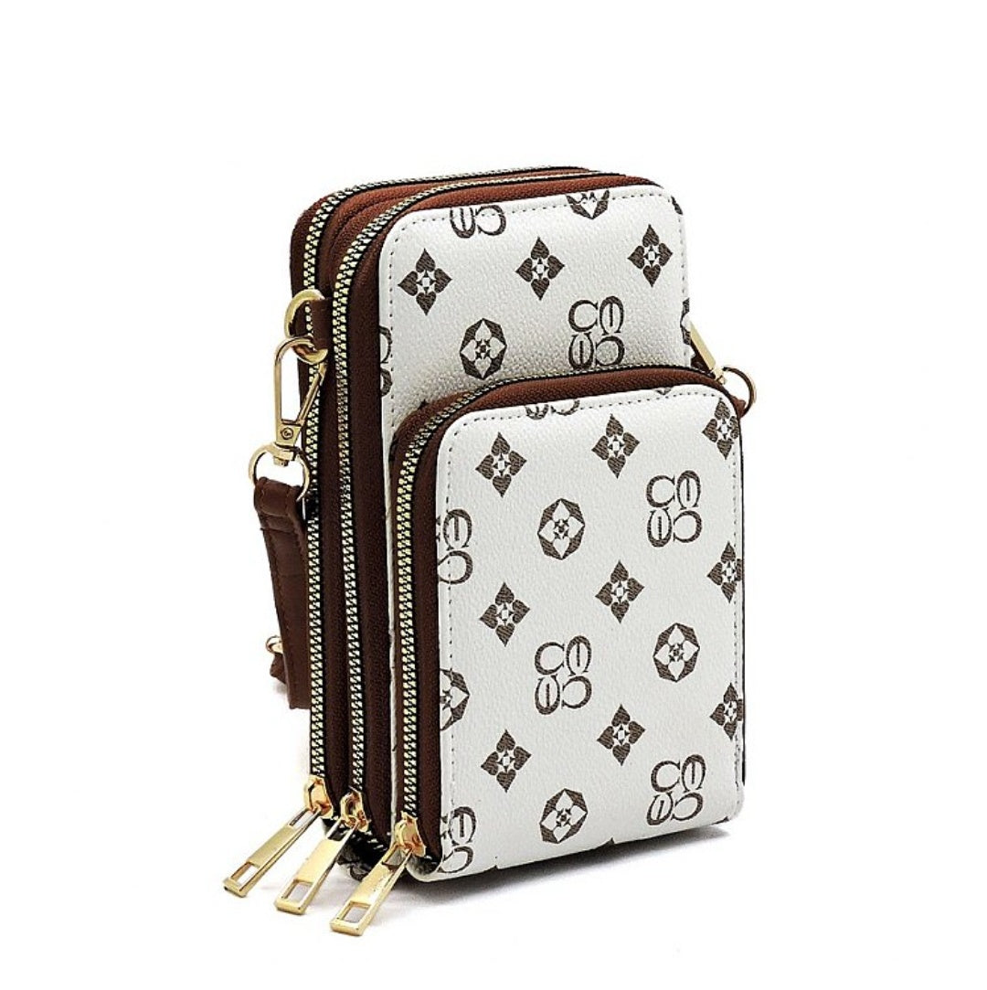 Mono Ivory/Tan Crossbody Cell Phone Bag